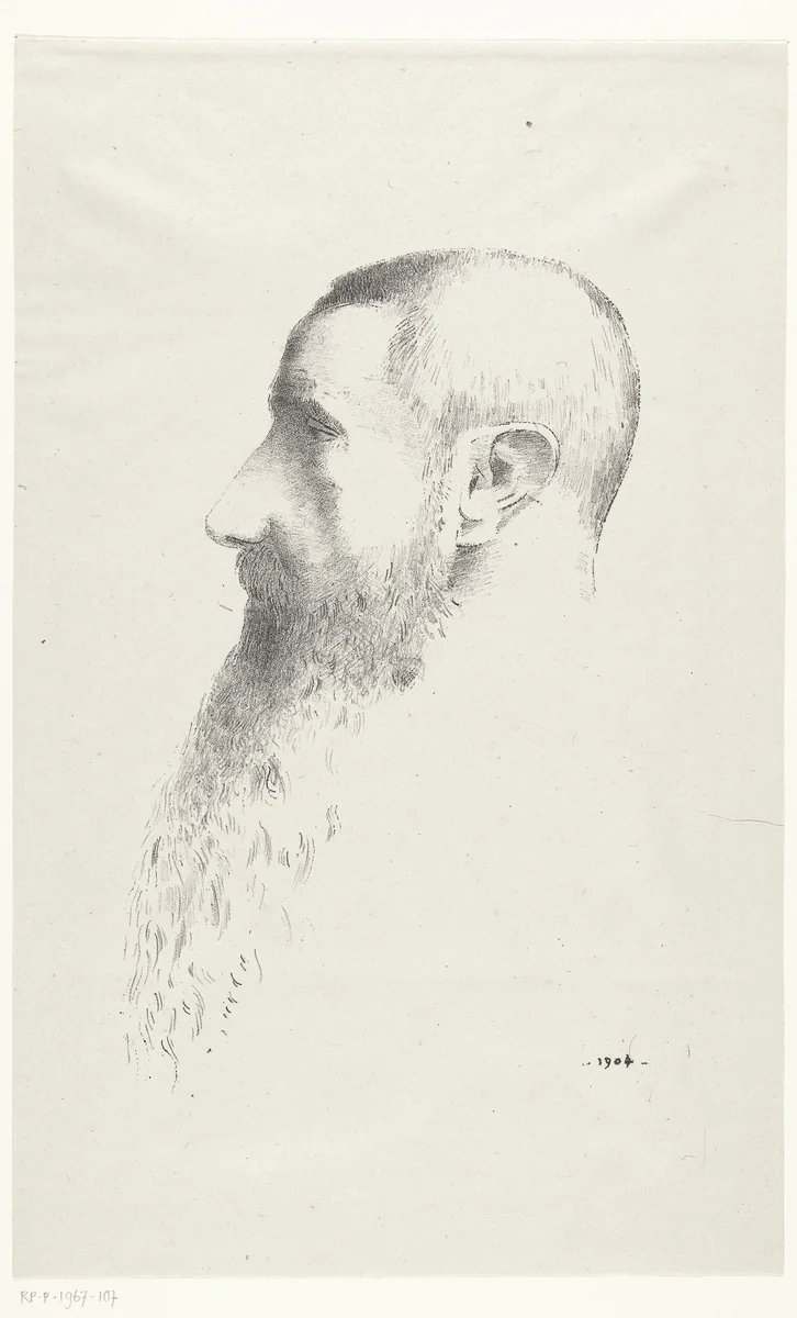 Portret van Roger Marx by Odilon Redon, print, 1904