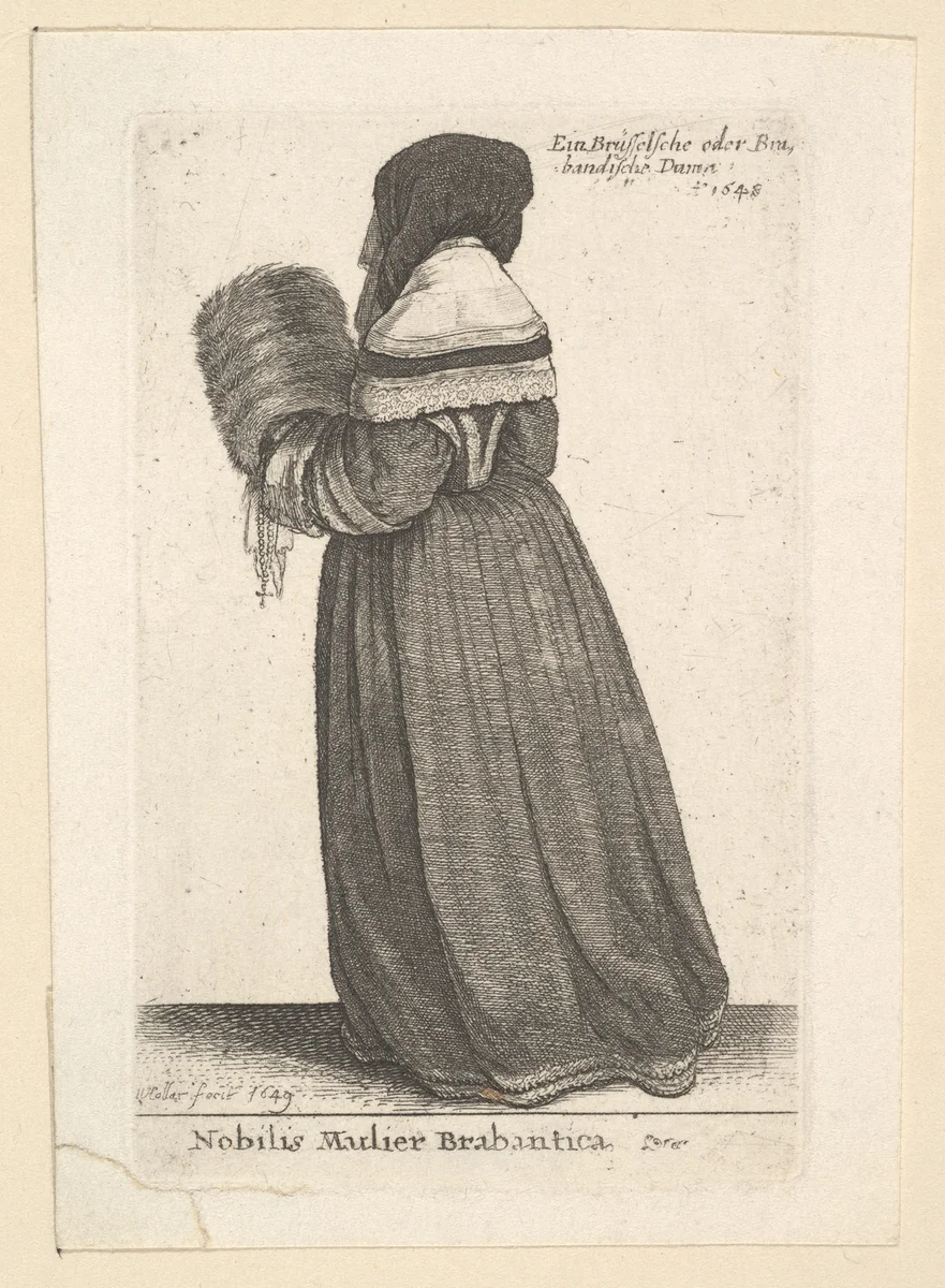 Nobilis Mulier Brabantica, (Noblewoman from Brabant) by Wenceslaus Hollar, print, 1649-1816