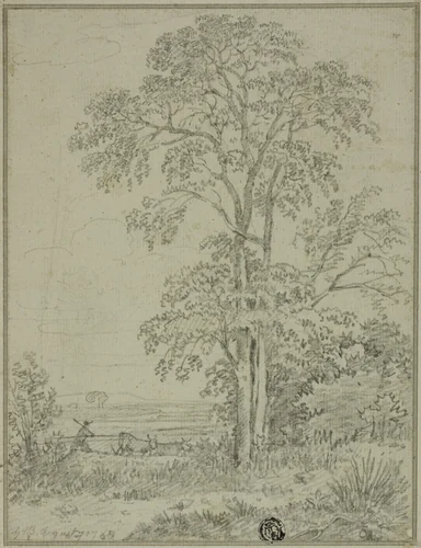 Landscape with Tree, Man, and Cows by George Howland Beaumont, drawing, 1765
