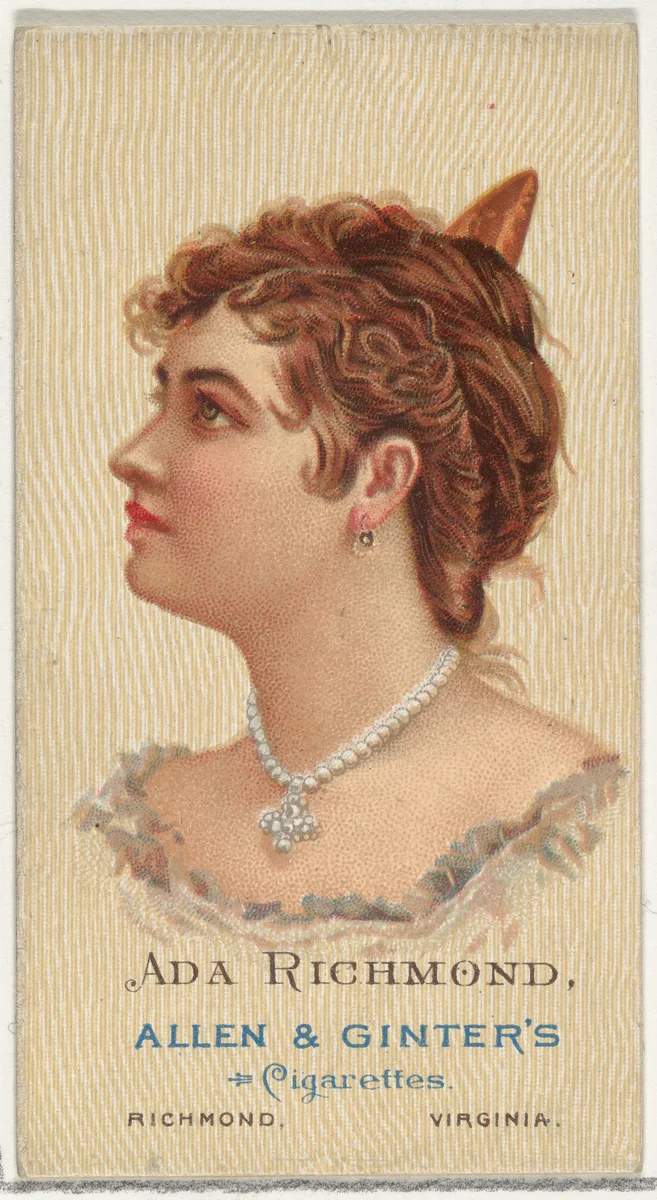 Ada Richmond, from World's Beauties, Series 2 (N27) for Allen & Ginter Cigarettes by Allen & Ginter, print, 1888