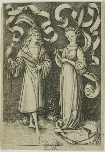 The Falconer and the Lady by Israhel van Meckenem, print, 1495-1503
