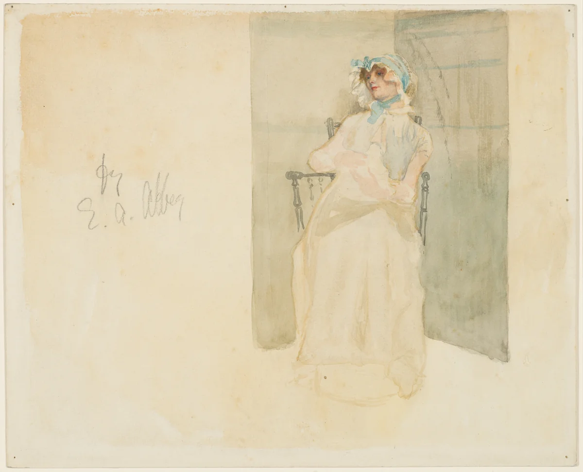 The Hat with the Blue Ribbons by Edwin Austin Abbey, artwork, 1884-1886