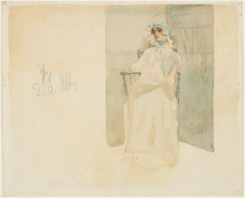 The Hat with the Blue Ribbons by Edwin Austin Abbey, artwork, 1884-1886