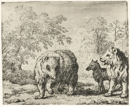 Isengrijn de wolf en Bruun de beer vrijgesproken by Allaert van Everdingen, print, 1665-1675