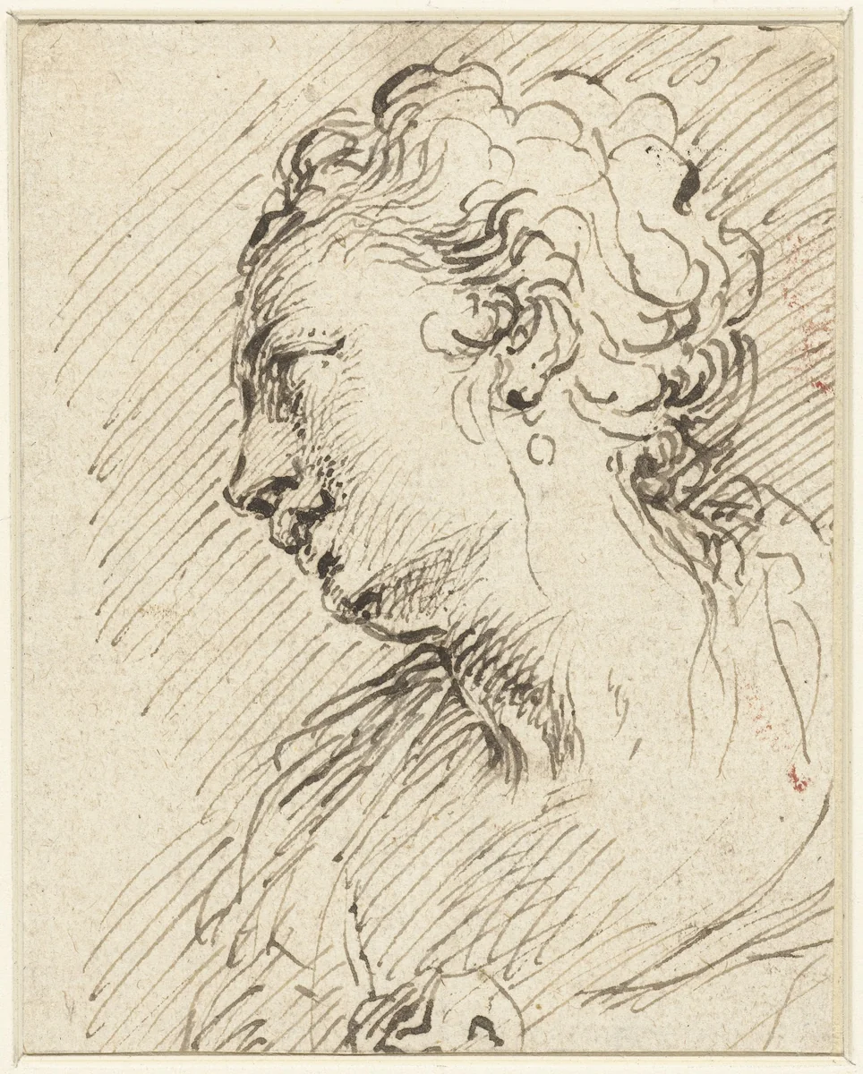Hoofd van een vrouw by Pietro Antonio Novelli, drawing, 1739-1804