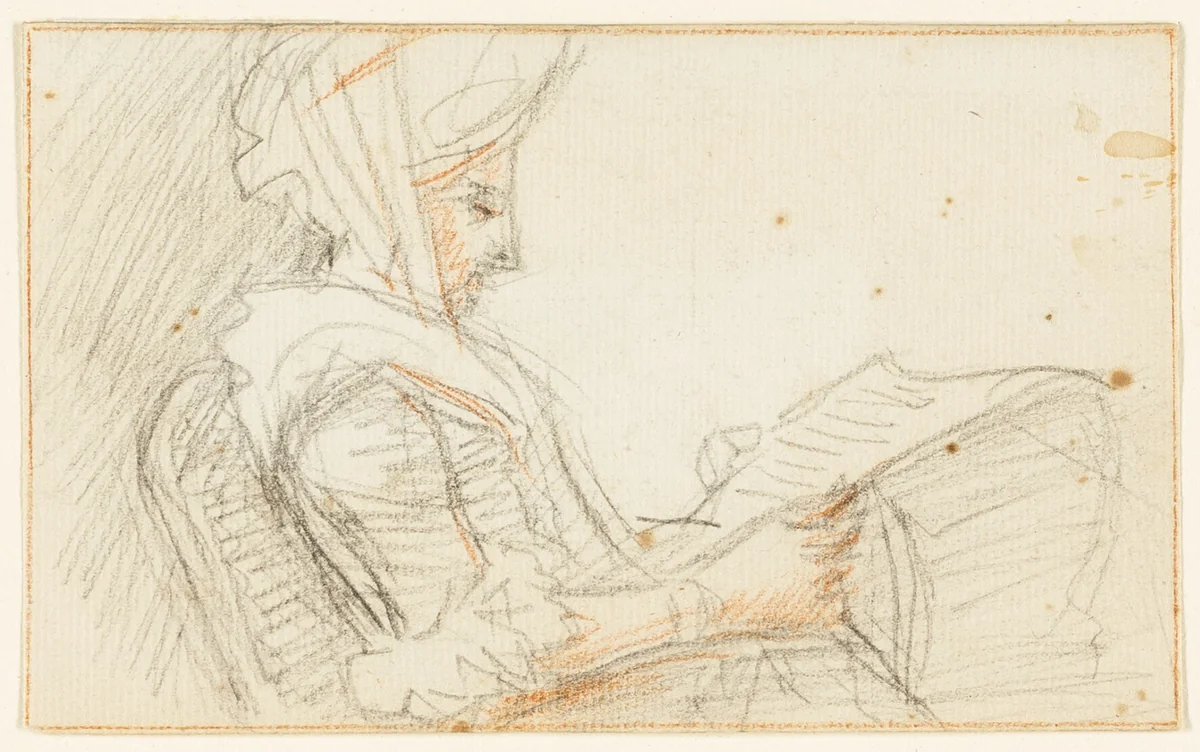Right Profile of Seated Woman Reading by William Hoare or Angelica Kauffmann, drawing, 1727-1807