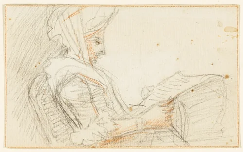 Right Profile of Seated Woman Reading by William Hoare or Angelica Kauffmann, drawing, 1727-1807