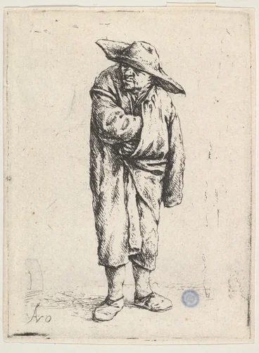Peasant With His Hand In His Cloak by Adriaen van Ostade, print, 1625-1685
