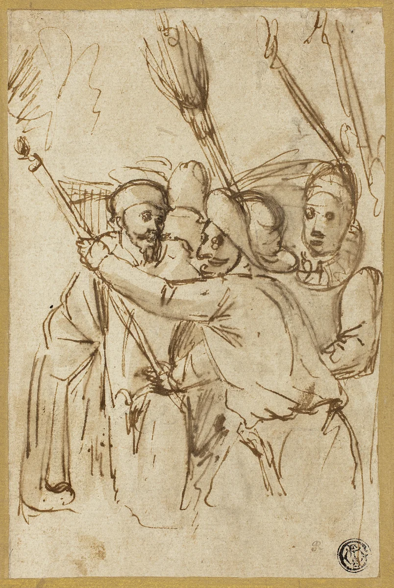 Carnival Figures by Antonio Carracci, drawing, 1603-1625