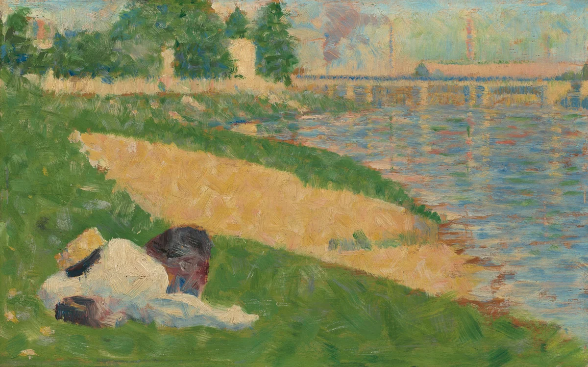 The Seine with Clothing on the Bank (Study for "Bathers at Asnières") by Georges Seurat, painting, 1883-1884