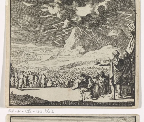 Wetgeving op de berg Sinaï by Caspar Luyken, print, 1698