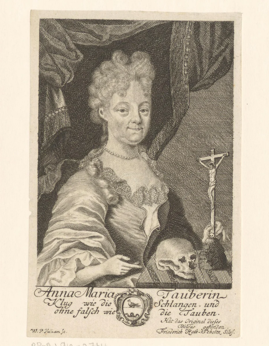 Portret van Anna Maria Roth-Scholtz by Wolfgang Philipp Kilian, print, 1669-1716
