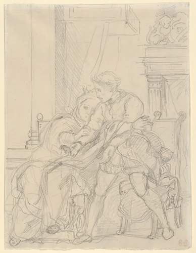 Hamlet Reproaches His Mother by Eugène Delacroix, drawing, 1829-1839