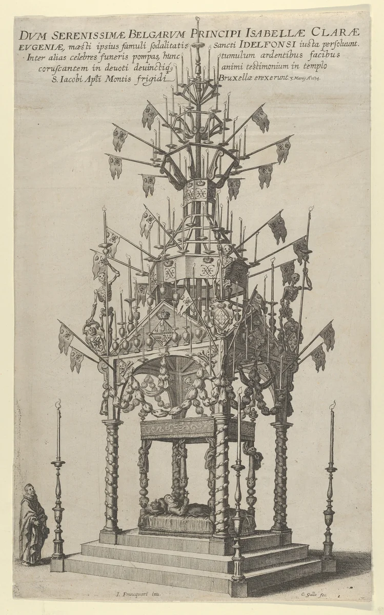 Catafalque for Isabella Clara by Cornelis Galle, print, 1634