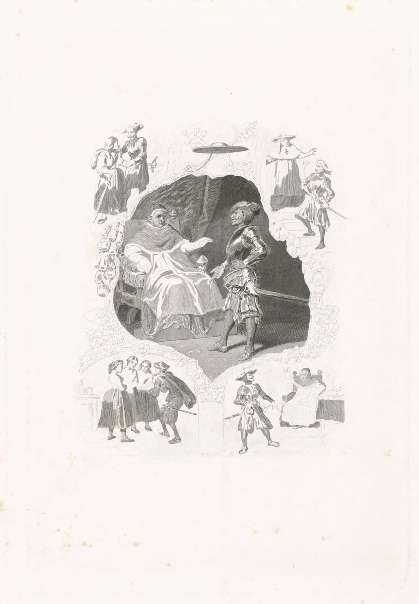 Man in harnas voor een paus by Johannes de Mare, print, 1816-1889