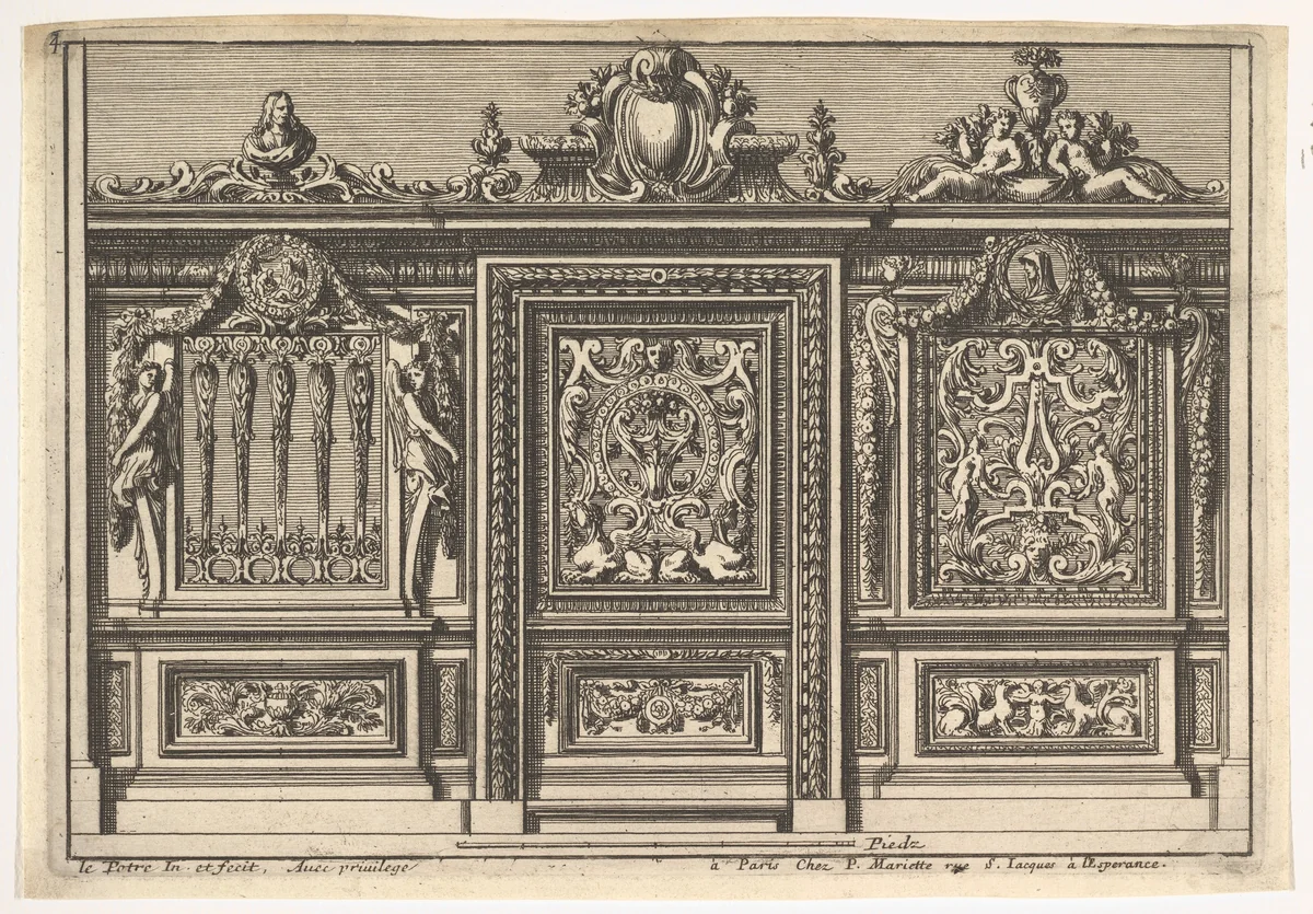 Design for a Choir Screen with Two Variants, from "Clôtures de chapelles" by Jean Le Pautre, print, 1618-1682