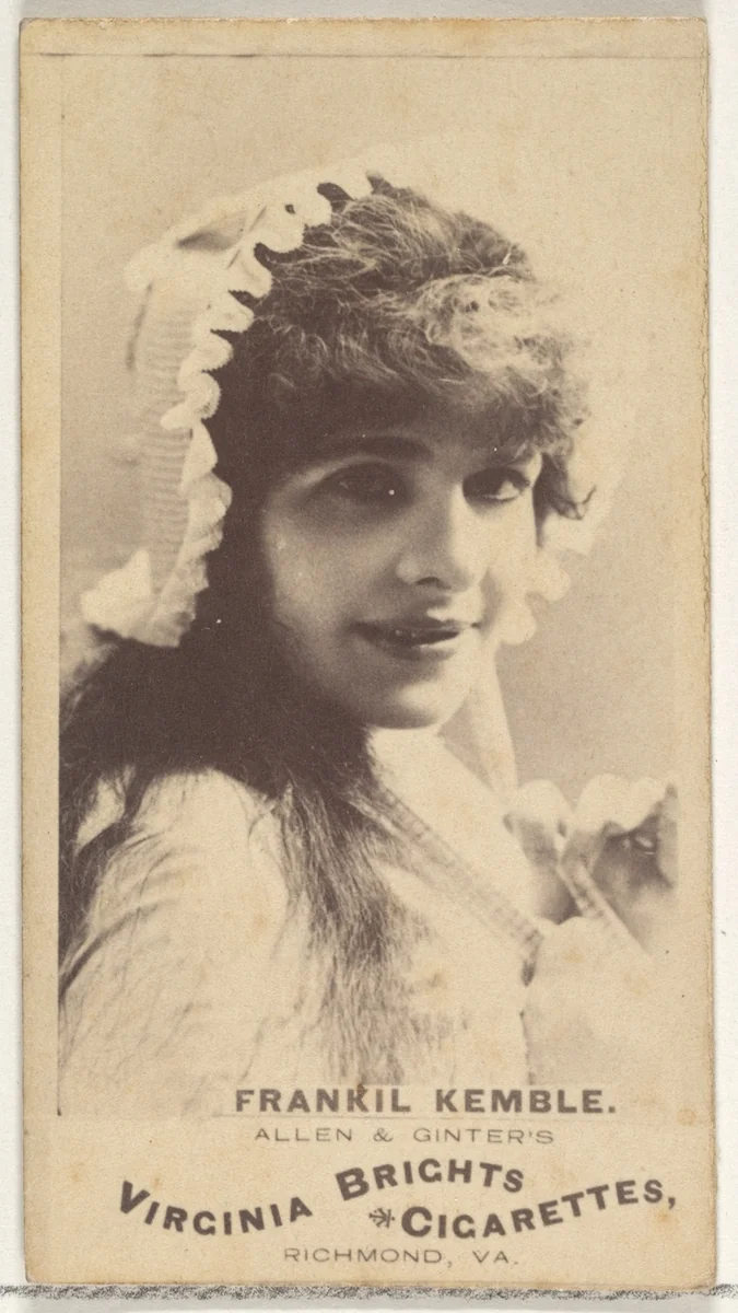 Frankil Kemble, from the Actors and Actresses series (N45, Type 1) for Virginia Brights Cigarettes by Allen & Ginter, photograph, 1885-1891