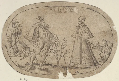 A Gentleman and a Lady, from Das Bossenbüchlein by Mathais Beitler, print, 1577-1587