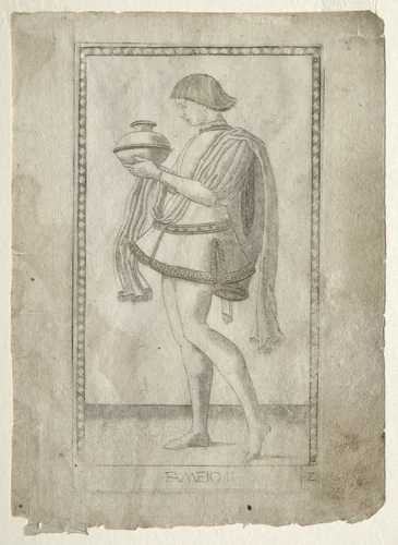 The Servant (from the Tarocchi, series E: Conditions of Man, #2) by Master of the E-Series Tarocchi, print, 1457-1467