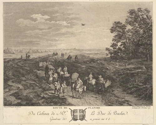 Flanders Road (Route de Flandre) after a painting in the collection of the Duc de Praslin by Balthasar Anton Dunker, print, 1772