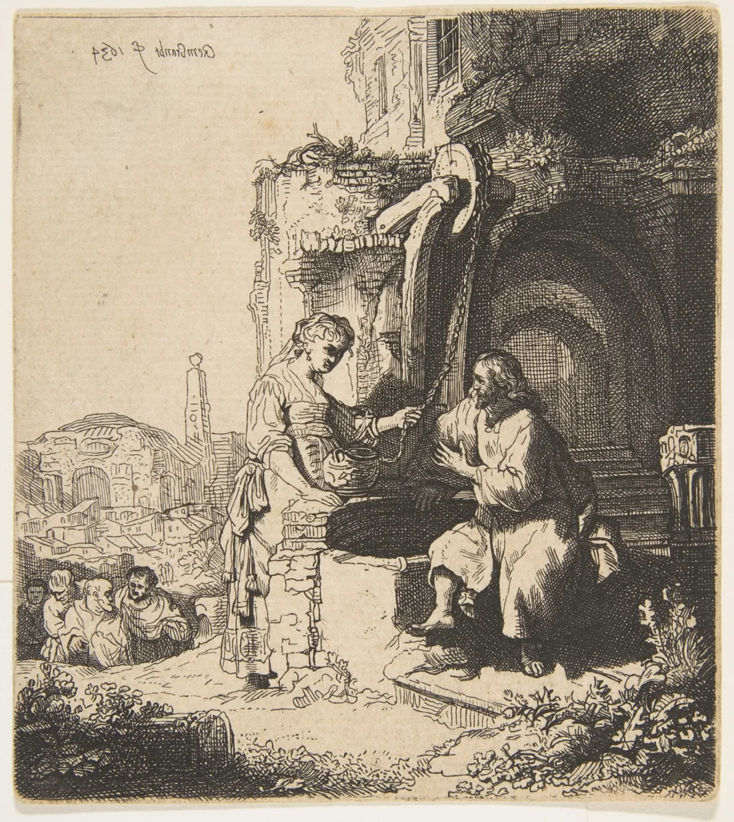 Christ and the Woman of Samaria among Ruins (reverse copy) by William James Smith, print, 1824-1826