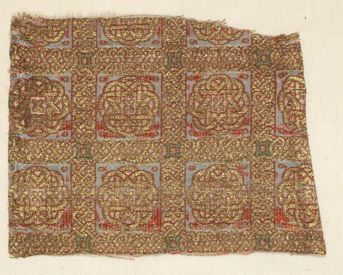 Fragment with stars in stacked squares, from a dalmatic of San Valero by Unknown, textile, 1200-1299