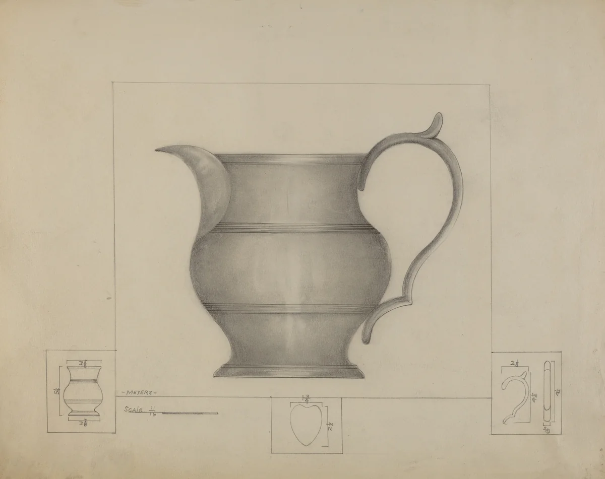 Pewter Pitcher by Henry Meyers, index of american design, 1936