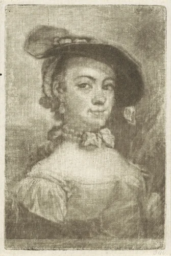Buste van een vrouw met een hoed by Aert Schouman, print, 1720-1792