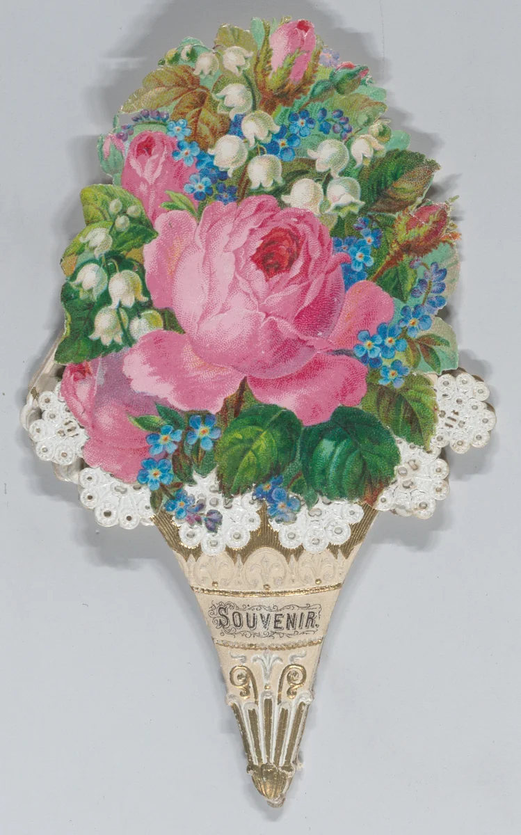 Valentine - Mechanical - elaborate nosegay, fan souvenir by anonymous, other, 1875