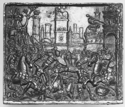 Combat at a City Gate by Andrea Briosco, metalwork, 1500-1515