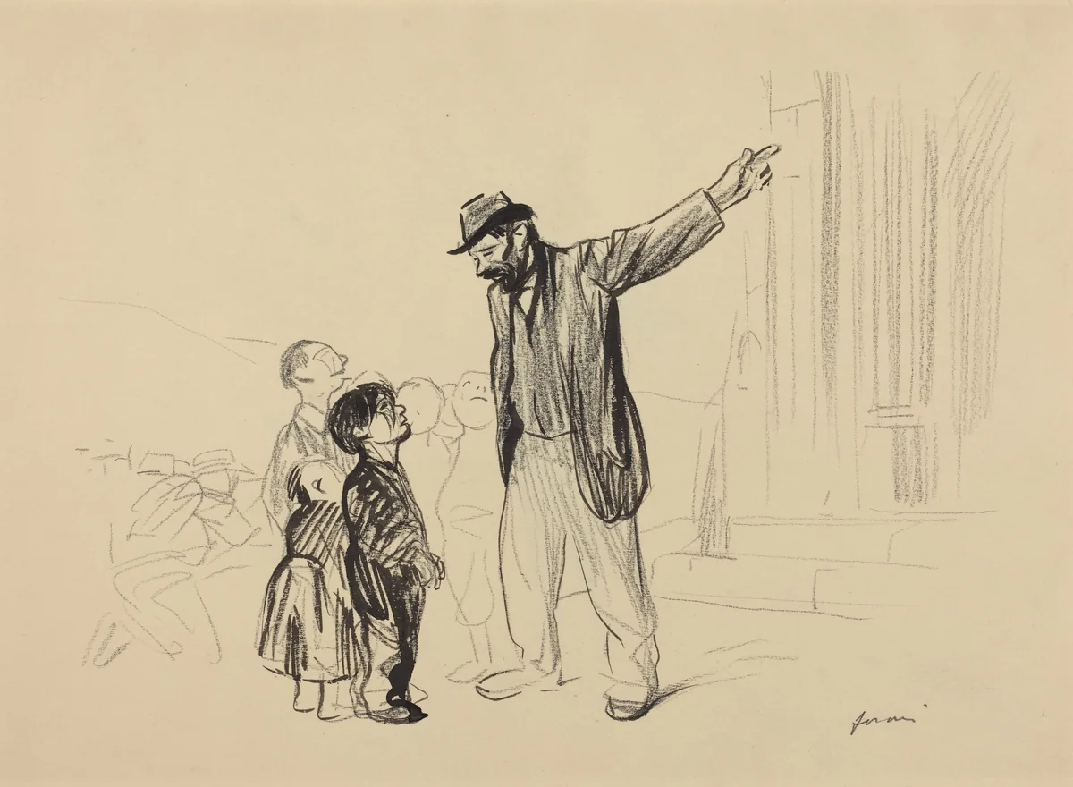 a) L'Englise de leurs peres (recto); b) Man with Cigarette (verso) by Jean-Louis Forain, drawing, 1914-1919