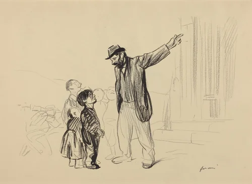 a) L'Englise de leurs peres (recto); b) Man with Cigarette (verso) by Jean-Louis Forain, drawing, 1914-1919