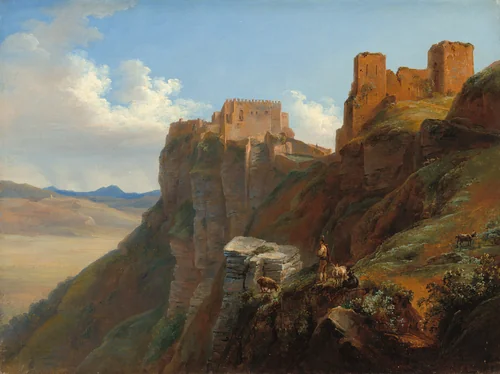 View of the Castello di San Giuliano, near Trapani, Sicily by Louise-Joséphine Sarazin de Belmont, painting, 1824-1826