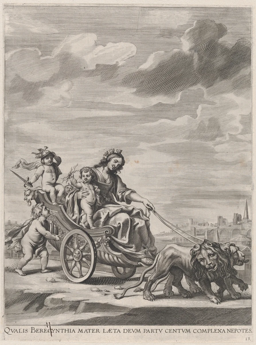 Plate 13: Cybele in her chariot, drawn by lions; from Guillielmus Becanus's 'Serenissimi Principis Ferdinandi, Hispaniarum Infantis...' by Johannes Meursius, print, 1636