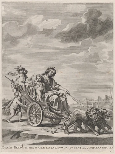 Plate 13: Cybele in her chariot, drawn by lions; from Guillielmus Becanus's 'Serenissimi Principis Ferdinandi, Hispaniarum Infantis...' by Johannes Meursius, print, 1636
