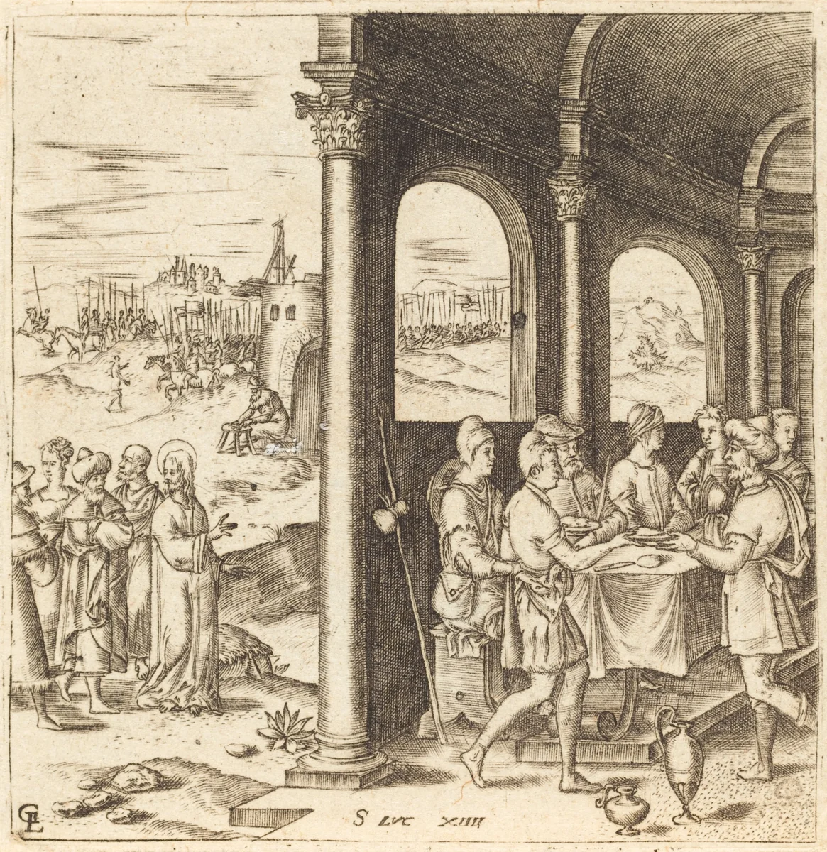 Christ Journeying to the House of a Pharisee by Léonard Gaultier, print, 1576-1580