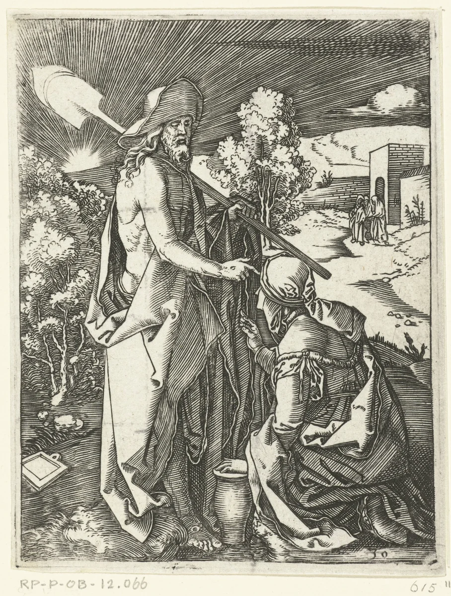 Christus verschijnt als tuinman met schop voor Maria Magdalena by Unknown, print, 1510-1515