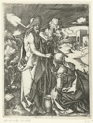 Christus verschijnt als tuinman met schop voor Maria Magdalena by Unknown, print, 1510-1515