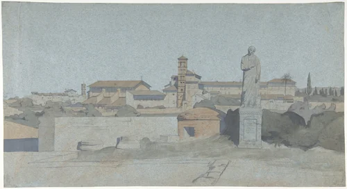 SS. Giovanni e Paolo, seen from the Villa Mattei, Rome by Jean Achille Benouville, drawing, 1825-1891
