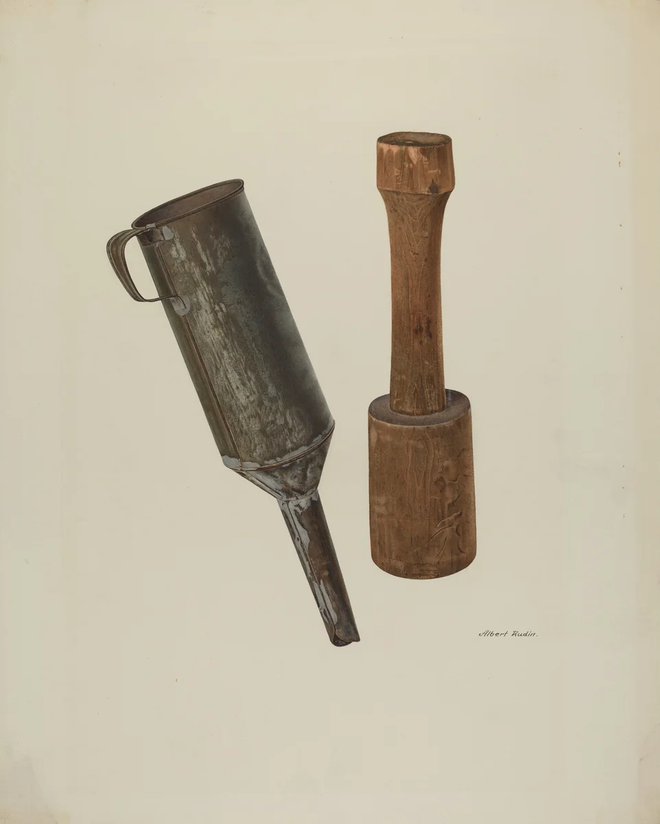 Sausage Stuffer and Funnel by Albert Rudin, index of american design, 1940