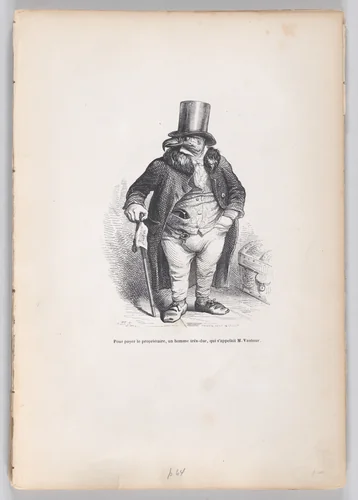 To pay the landlord, a very harsh man, whose name was M. Vautour, from "Scenes from the Private and Public Life of Animals" by J. J. Grandville, print, 1832-1852