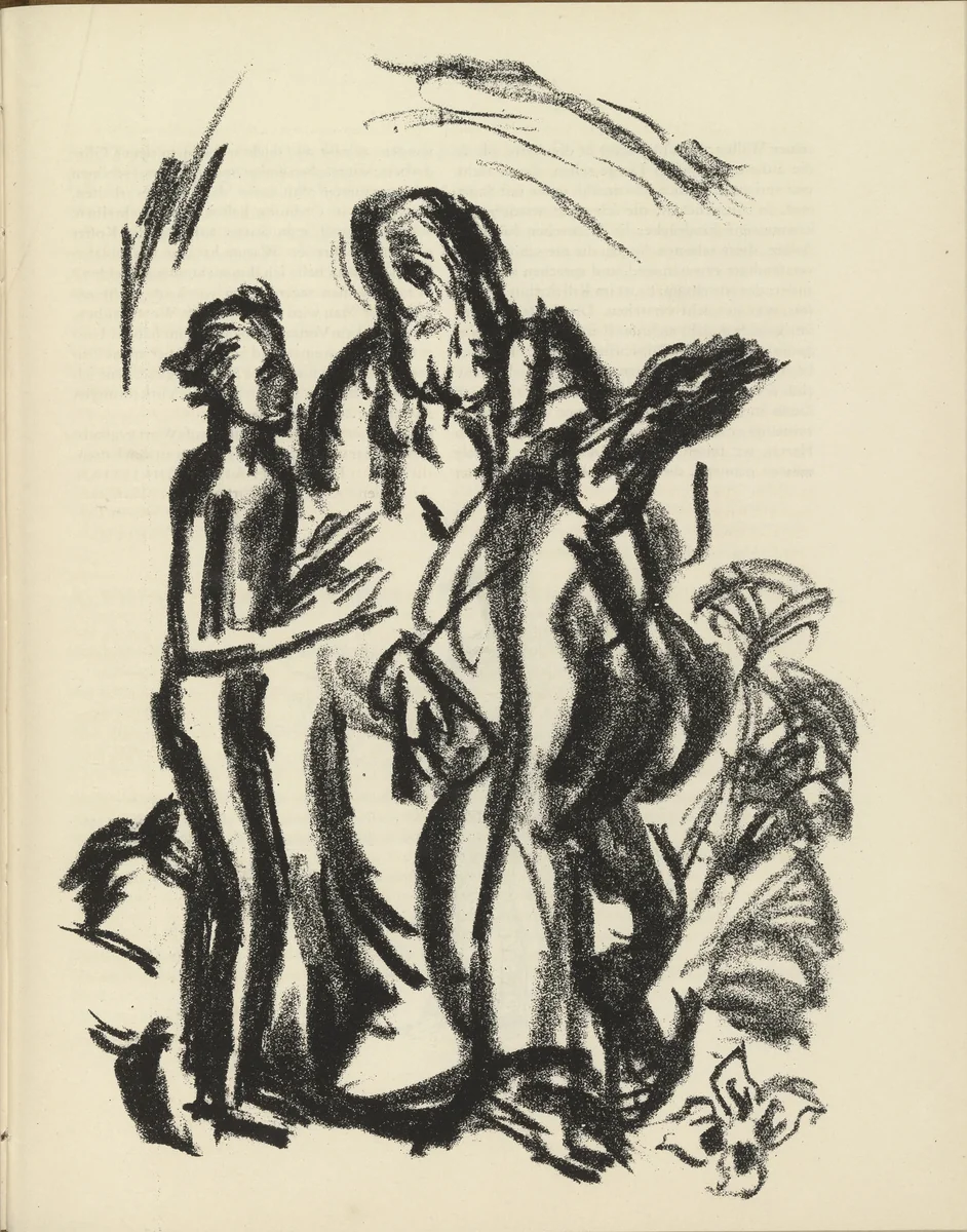 God the Father Shows Paradise to Adam (Gottvater zeigt Adam das Paradies) (plate, page 165) from the periodical Münchner Blätter für Dichtung und Graphik, vol. 1, no. 11/12 (December 1919) by Karl Caspar, periodical, 1919