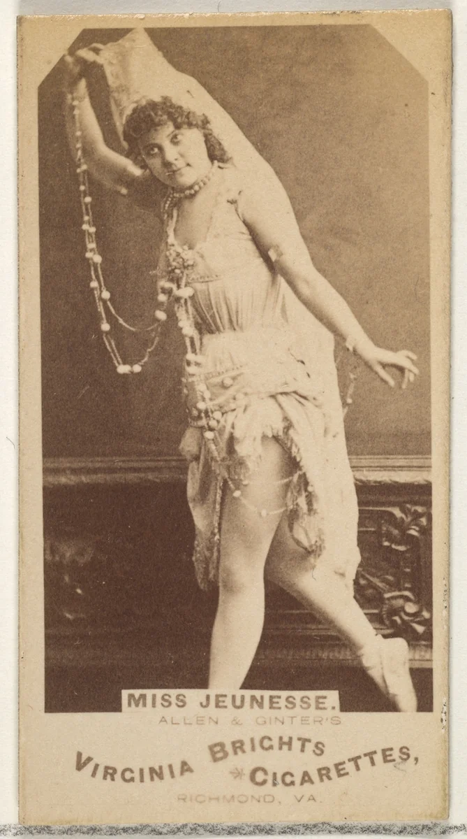 Miss Jeunesse, from the Actors and Actresses series (N45, Type 1) for Virginia Brights Cigarettes by Allen & Ginter, photograph, 1885-1891