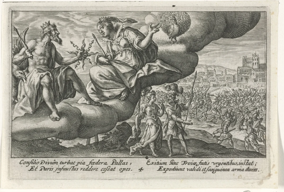 Jupiter en Juno in gesprek by Crispijn van de Passe, print, 1613