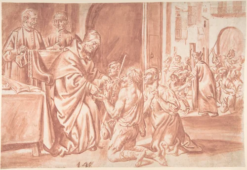 Thomas of Villanova, Archbishop of Valencia Distributing Alms to the Poor by Pedro Orrente, drawing, 1615-1625