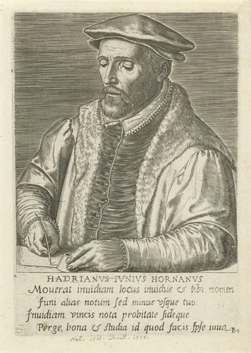Portret van Hadrianus Junius by Philips Galle, print, 1572