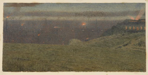 Newcastle at Night from the Rabbit Banks, Gateshead by George Price Boyce, drawing, 1864