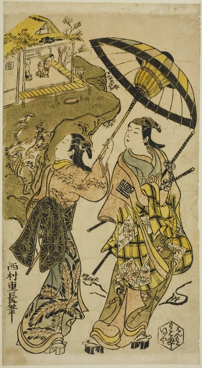 The Portrait of Actors at the Ogura Cottage by Nishimura Shigenaga, print, 1697-1756