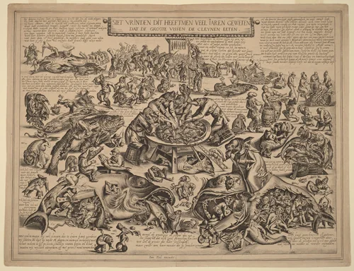 The Big Fish Eat the Little Fish by Pieter Bruegel the Elder, print, 1600-1699