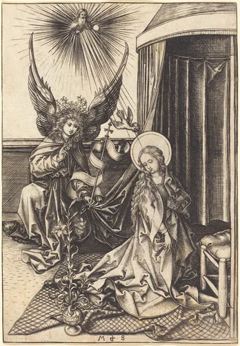 The Annunciation by Martin Schongauer, print, 1480